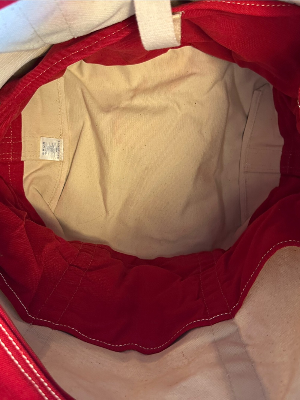 Lands' End Zip Top Canvas Tote Boat Bag Natural and Red Large - Picture 7 of 8